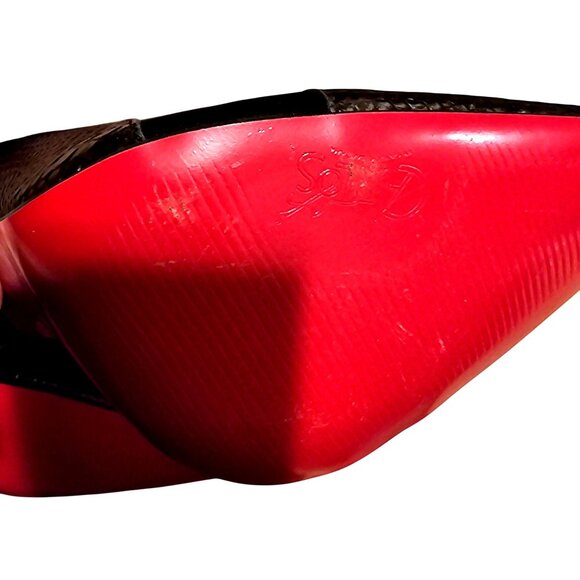 Black & Brown Snakeskin Print Knee-High Stiletto Boots With Red Soles, Pointed T - Picture 7 of 9